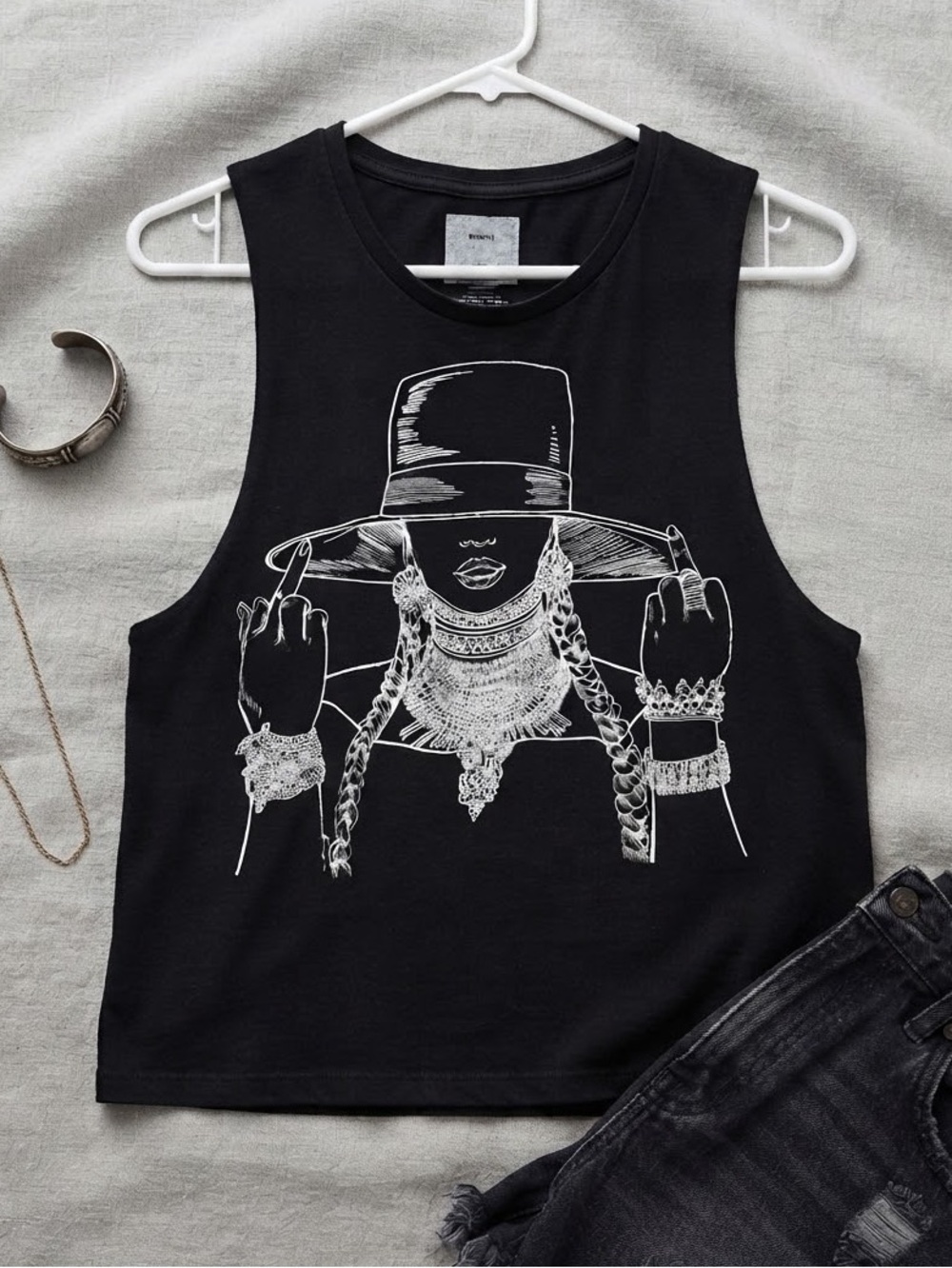 Beyoncé Formation World Tour 2016 Muscle Tank Top Graphic Black Medium Fingers